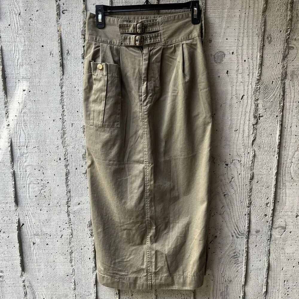 Vintage 80-90s Safari Womens Skirt Sz 6 Green Buckle Gorpcore Utilitarian Cargo